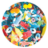 Colorful assortment of gummy candies on a white background