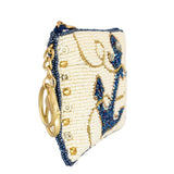 Beaded pouch with anchor design on a white background