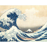 Famous artwork of a large wave with Mount Fuji in the background