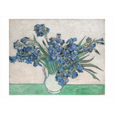 Famous painting of blue flowers in a vase on a white background