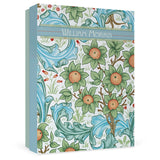 Boxed notes with decorative cover featuring floral and wave patterns, branded 'William Morris'.
