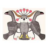 Decorative illustration of a bird with floral elements on a beige background