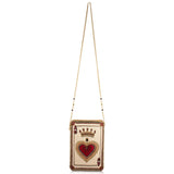 Card-shaped handbag with a heart design on a white background