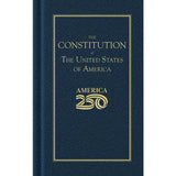 Blue book titled 'The Constitution of The United States of America' with gold text and design on a white background.