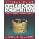 Book cover of 'A Treasury of American Scrimshaw: A Collection of the Useful and Decorative' by Michael McManus, featuring an illustration of a scrimshaw box.
