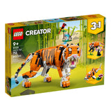 LEGO Creator Majestic Tiger set packaging with tiger illustration on a bamboo forest background