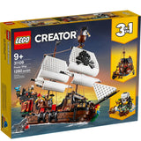 LEGO Creator Pirate Ship set packaging with ship illustration on a blue background