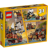 LEGO pirate ship set packaging with multiple views and LEGO logo.