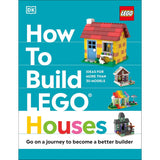 Book cover of 'How To Build LEGO Houses' with LEGO house illustrations on a blue background