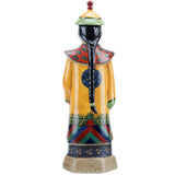 Colorful ceramic figure of a traditional Chinese official on a white background