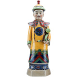 Colorful ceramic figure of a traditional Chinese official on a white background