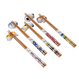 Chopsticks and Rests 5 Pair Cute Cats Bamboo