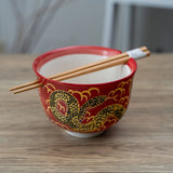 Donburi Bowl - Red Snake with Chopsticks