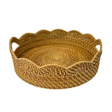 Lily Round Scalloped Rattan Serving Tray