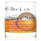 Rocks glass with text design on a white background.