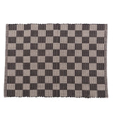 Checkerboard patterned placemat in black and cream on a white background.