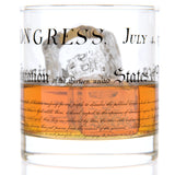 Rocks glass with text design on a white background.