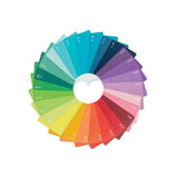 Color swatch wheel of playing cards with various colors on a white background