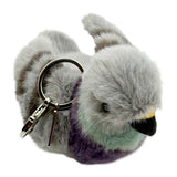 Plush pigeon keychain with a colorful body on a white background