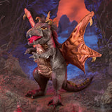 Fantasy dragon puppet with detailed scales and wings in a dark, mystical landscape.