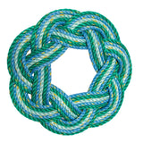 A Sailor's Wreath in varying shades of blue and green made from lobster rope