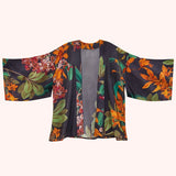 Floral patterned kimono-style garment on a white background