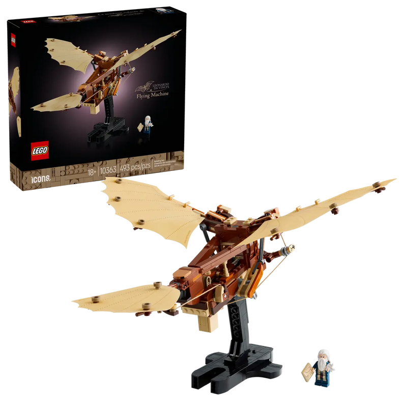 LEGO model of a flying machine with packaging in the background