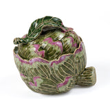 Ceramic artichoke-shaped box on a white background