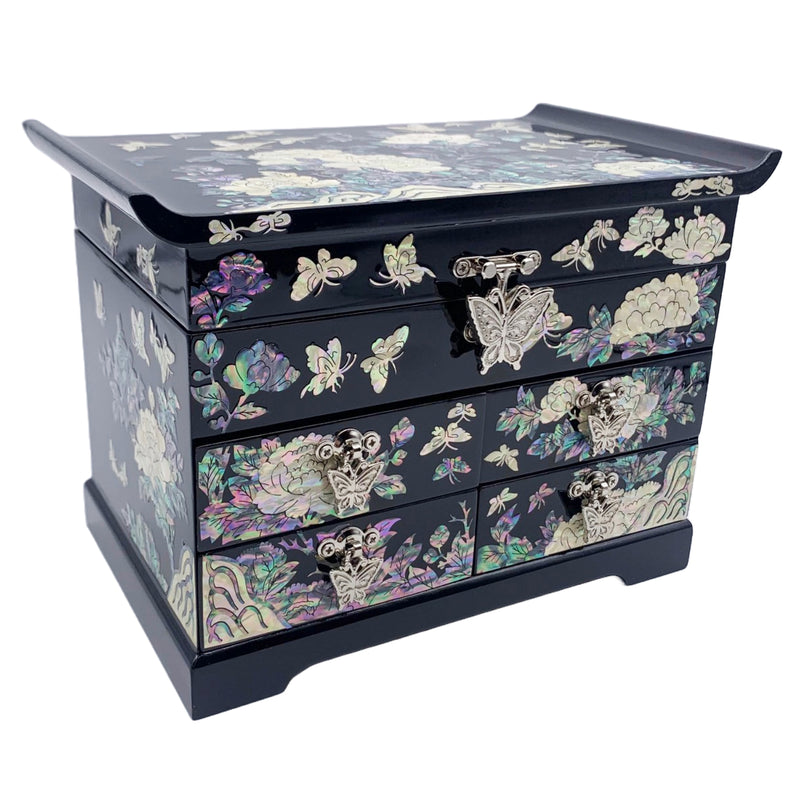Jewelry Box Peony Flowers & Butterflies with 4 Drawers, South Korea