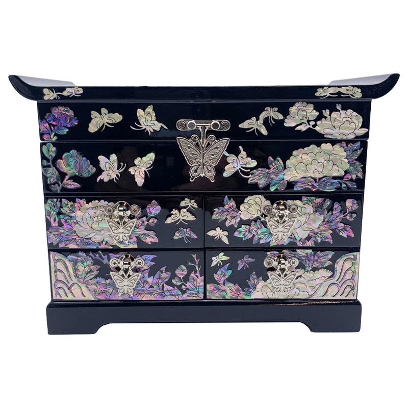 Jewelry Box Peony Flowers & Butterflies with 4 Drawers, South Korea