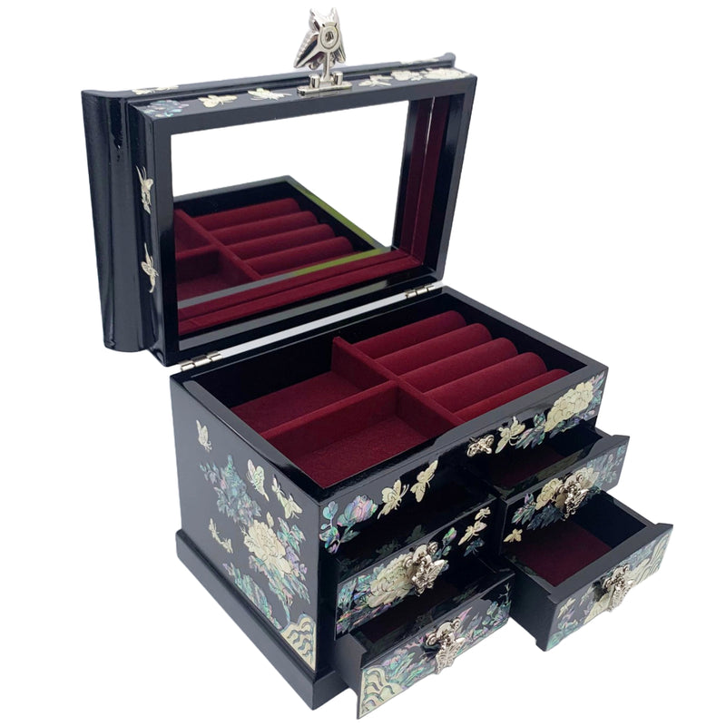 Jewelry Box Peony Flowers & Butterflies with 4 Drawers, South Korea
