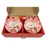 Lucky Cat Double Rice Bowl Chopstick Set