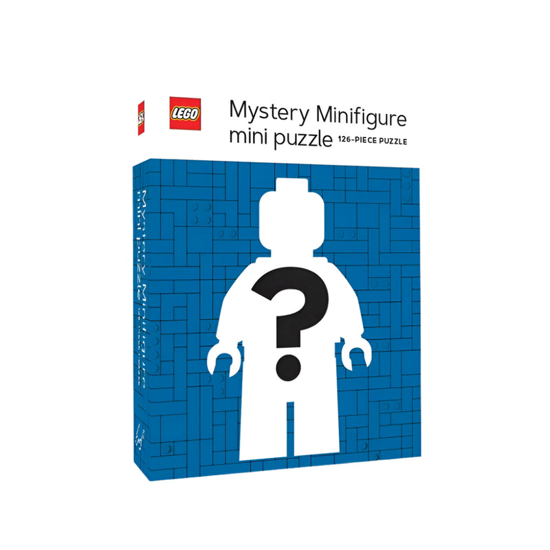 LEGO mystery minifigure mini puzzle packaging with blue and white design