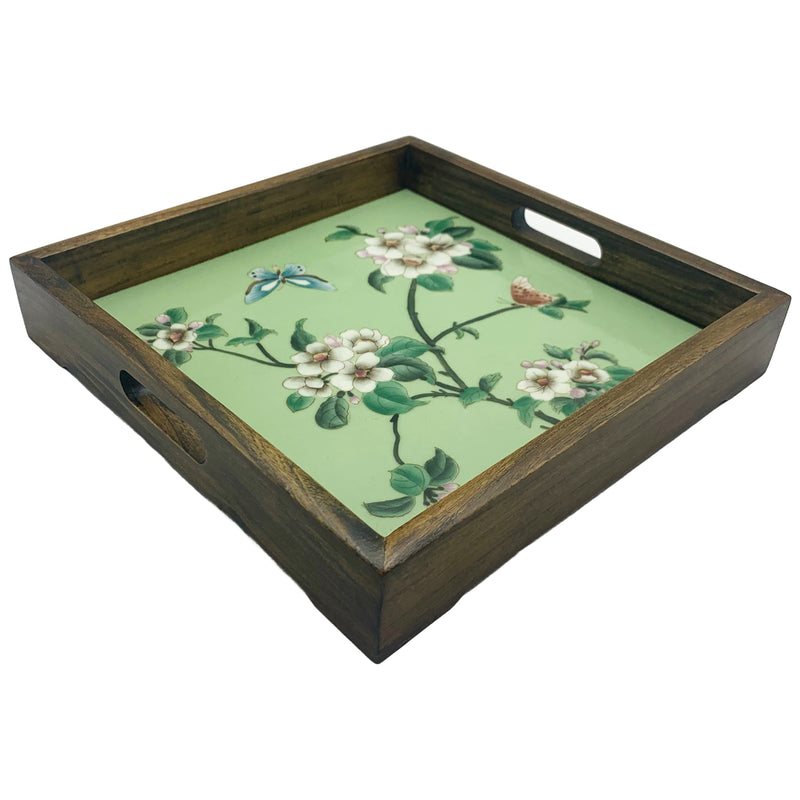 Tray SQ Celadon Hand Painted Floral