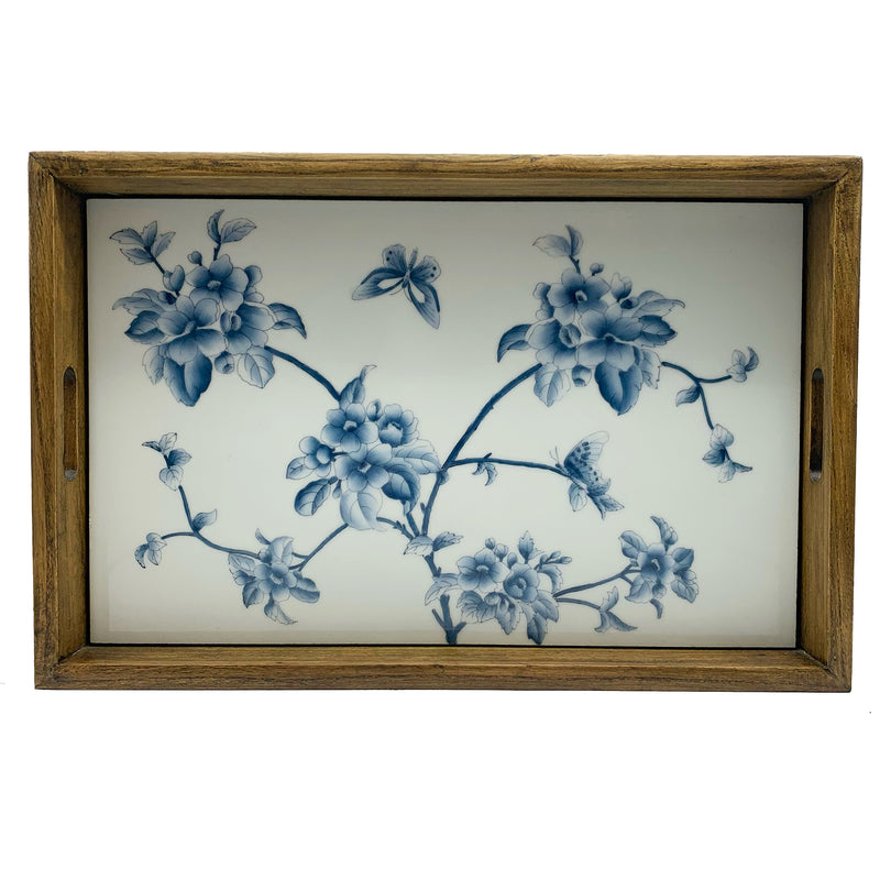 Tray BL/WH Hand Painted Floral