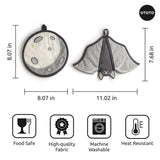 Two pot holders with measurements and features listed on a white background