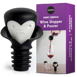 Wine stopper and pourer with Count Corkula design next to its packaging