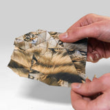 Person holding a folded paper with a cat's face inside