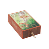 Mushroom-themed notecard box packaging with illustrations on a white background