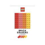 LEGO brick erasers packaging with colorful bricks and LEGO logo on a white background