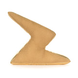 Gold lightning bolt-shaped figurine with a smiling face on a white background
