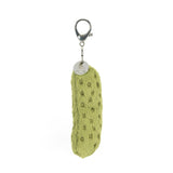 Green textured pickle keychain on a white background