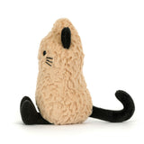 Plush peanut cat toy with black accents on a white background