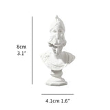 White bust sculpture with measurements on a white background