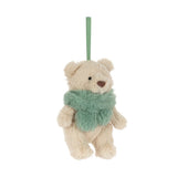 Tan plush bear ornament on a white background.