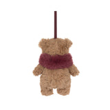 Brown plush bear ornament on a white background.