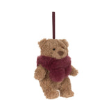 Brown plush bear ornament on a white background.