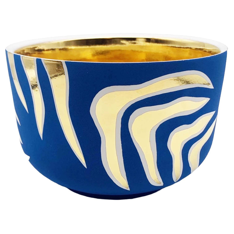 Chubby Bowl Small Gold Tiger Stripes on Cobalt - Waylande Gregory