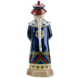 Ceramic figure of a traditional Chinese official with colorful robes on a white background