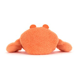 Orange plush crab toy on a white background